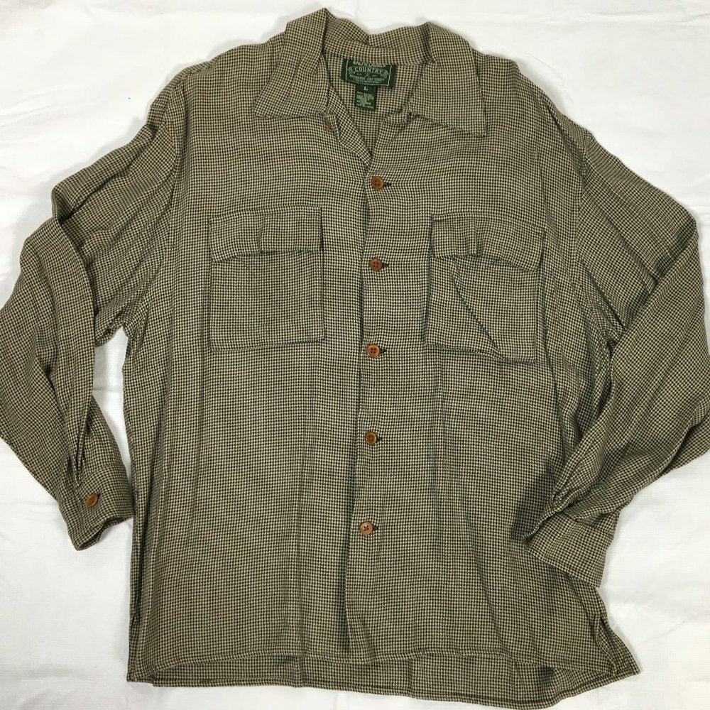 Vtg Polo Country Rayon Houndstooth Button Shirt L